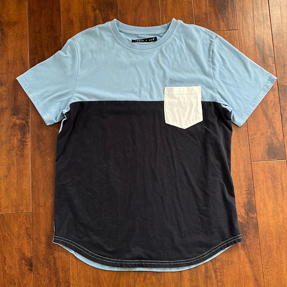 Mens short sleeve color block pocket tee shirt